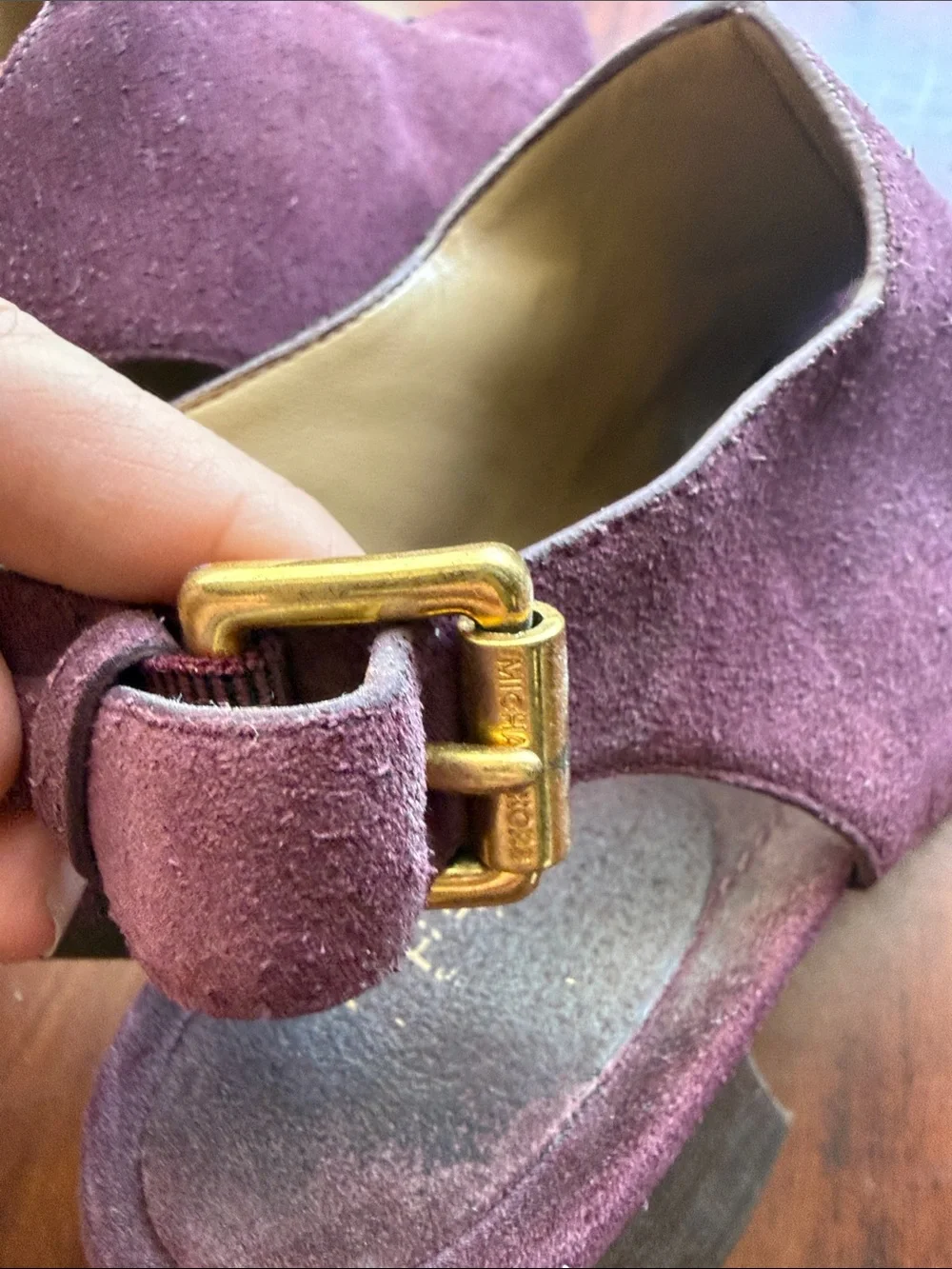 MICHAEL Michael Kors Burgundy Suede Peep-Toe Wedge Slingbacks
